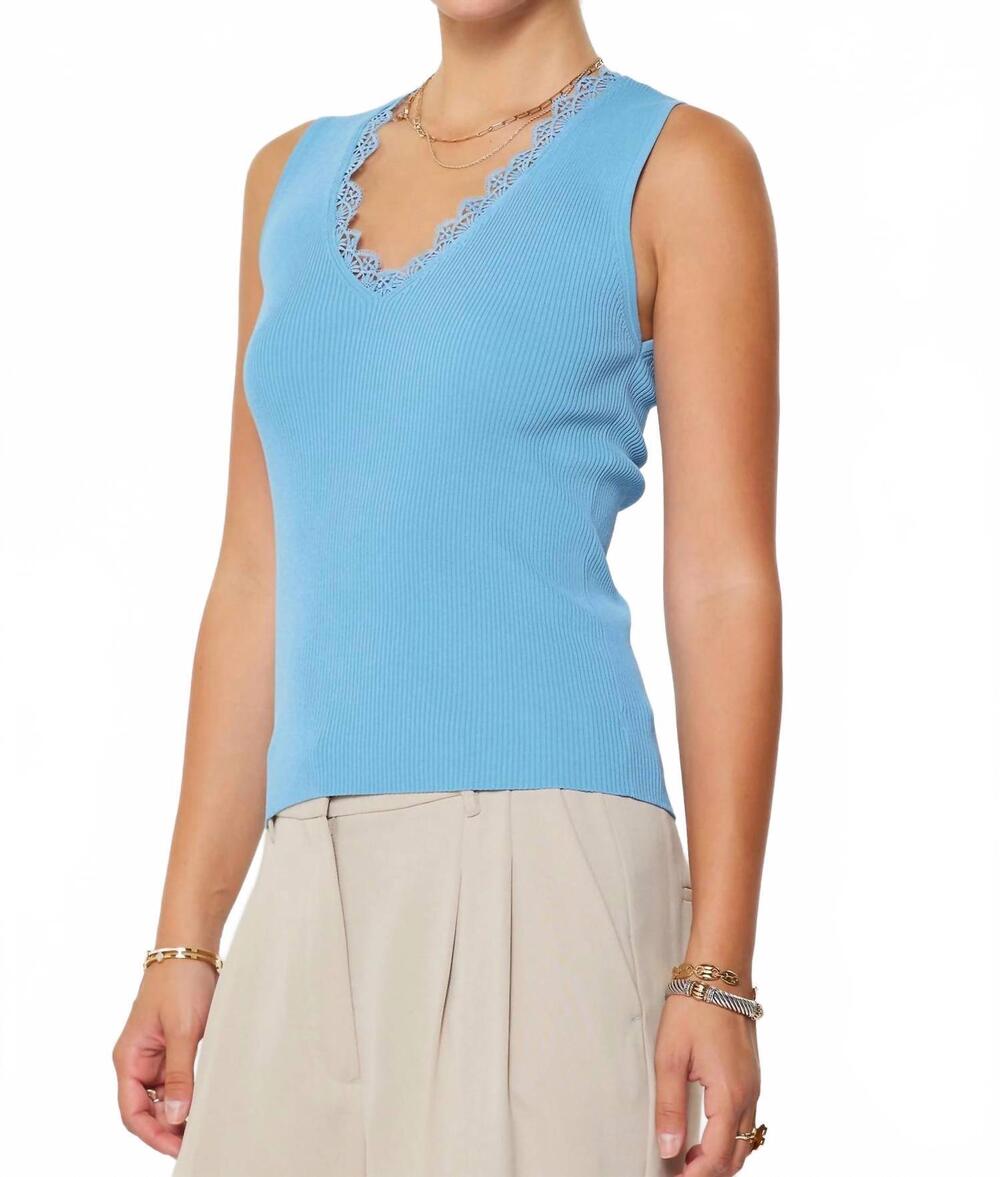 NEW CURRENT AIR lace neck tank in sky blue